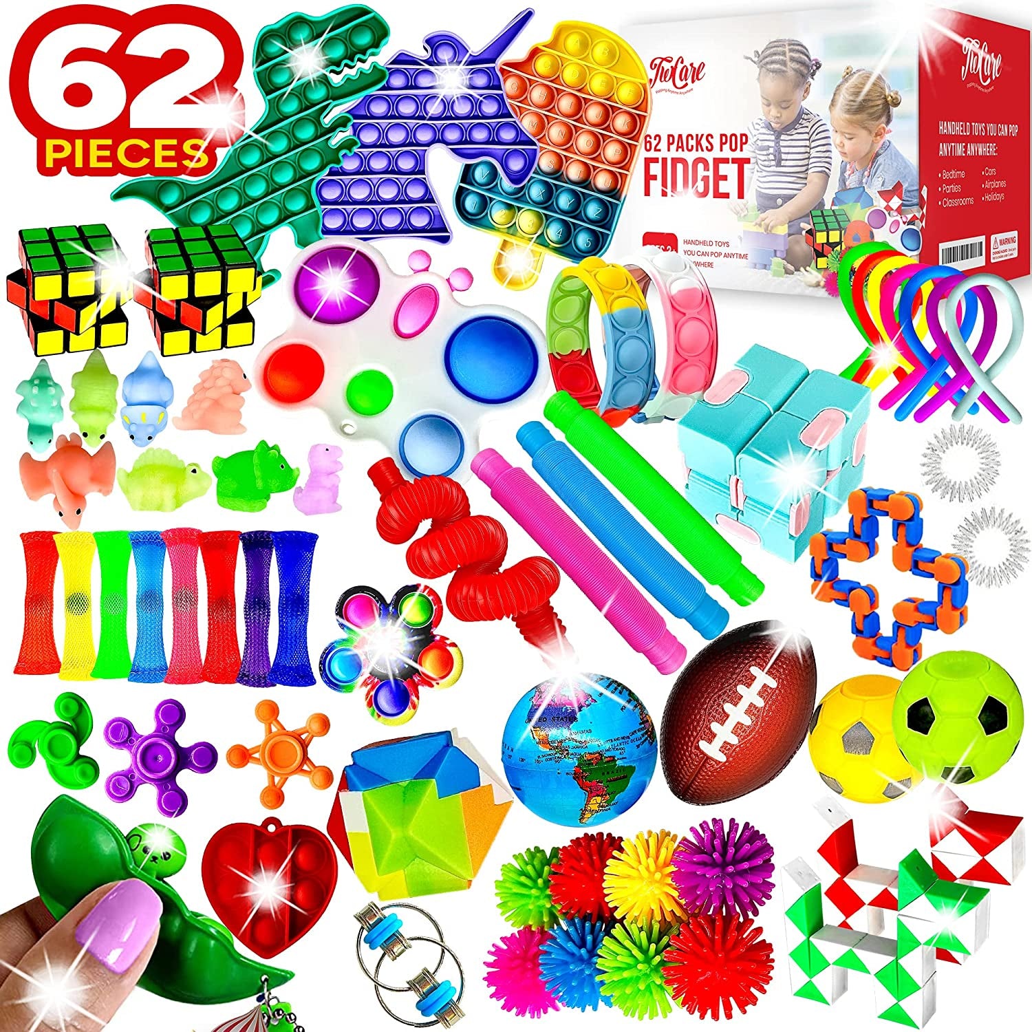 120 Pcs Fidget Toys Pack, Pop Sensory Party Favors Set Gifts for Kids Adults Boy Girl Stocking Stuffers Autistic Bulk Goodie Bag Filler Treasure Box Classroom Prizes School